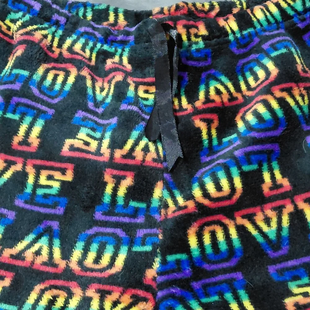 Women's Unbranded Black Rainbow Love Print Pajama Pants S